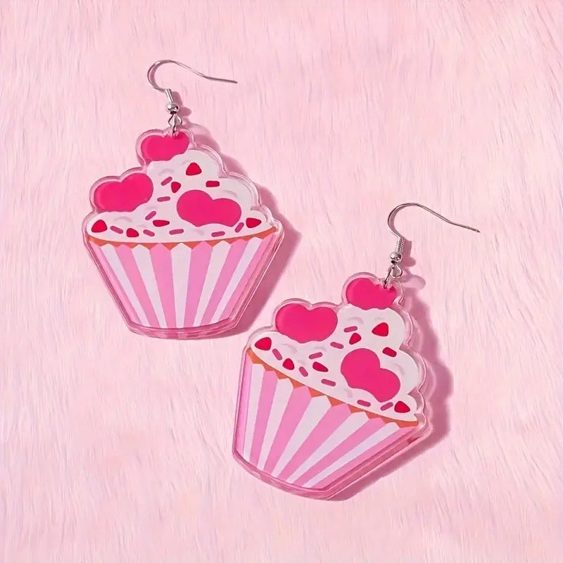 Wholesale  Valentine' s Day Cake Love Acrylic Red Peach Heart Love Earrings