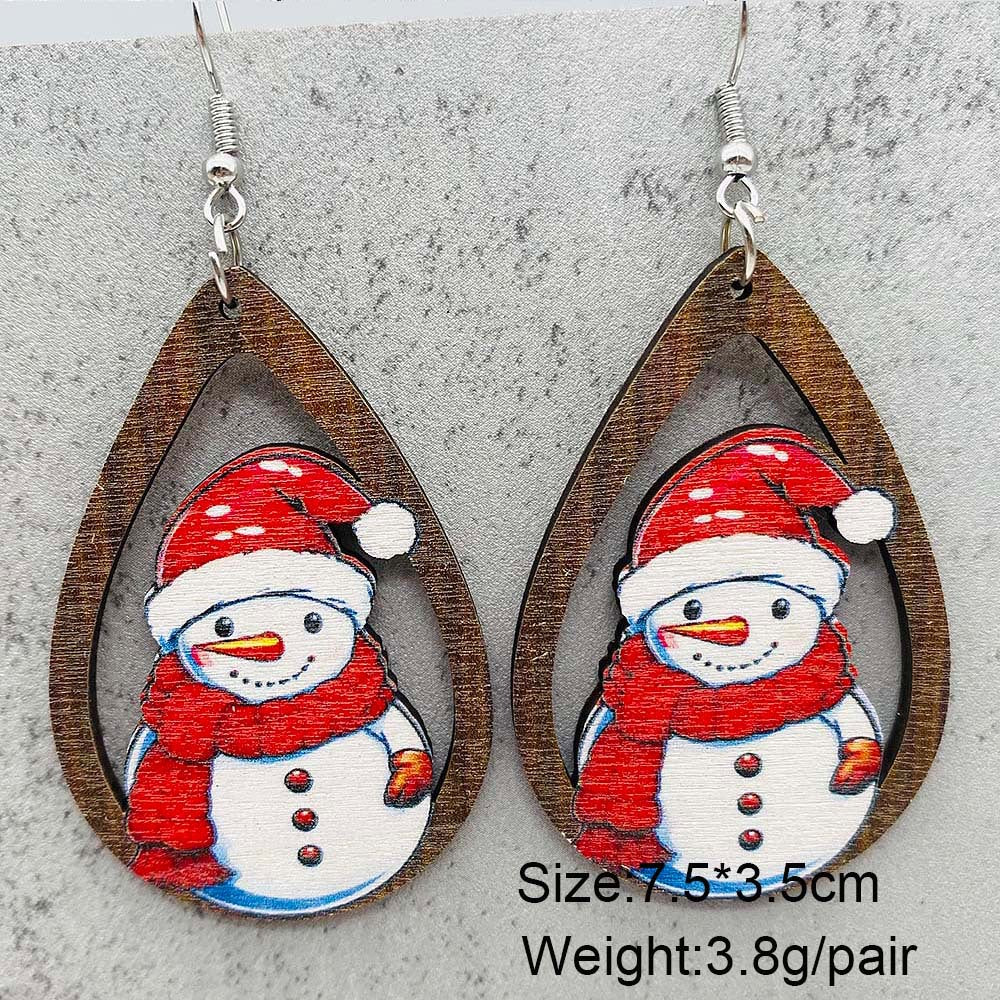 Wholesale Christmas Gingerbread Man Christmas Tree Santa Claus Wooden Earrings
