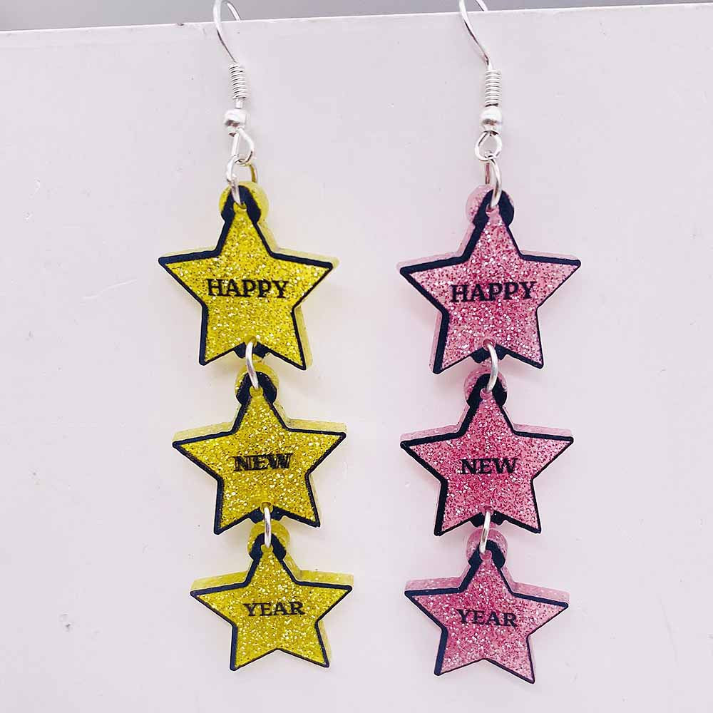 Wholesale Acrylic Pentagram Peach Heart Sparkling Powder Wine Glass Splicing Earrings