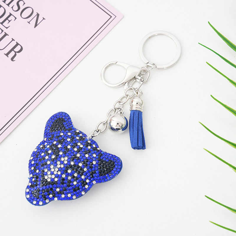 Wholesale Alloy Diamond Inlaid Leopard Head Keychains