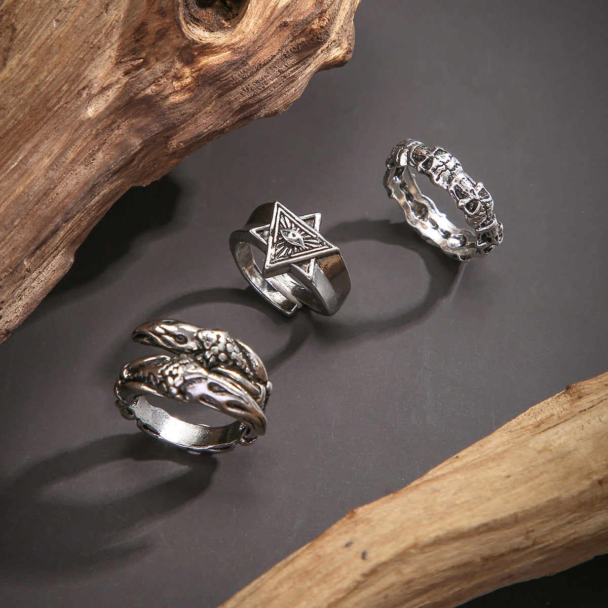 Wholesale men's vintage six-pointed star ring set
