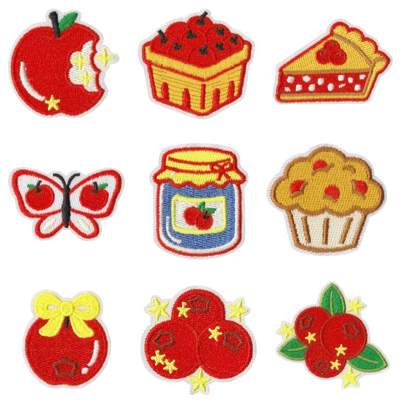 Wholesale Polyester Cotton Embroidered Cherry Patch Set Iron On Sew On Decorative Accent For ets School Uniforms And Bags