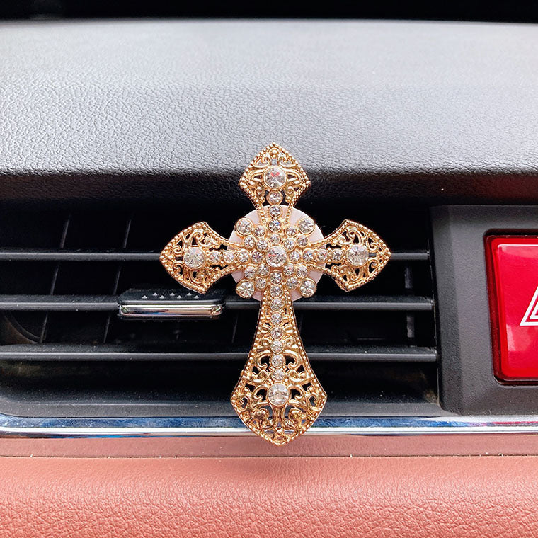 Wholesale Alloy Cross Inlaid Diamond Air Vent Aromatherapy Clip