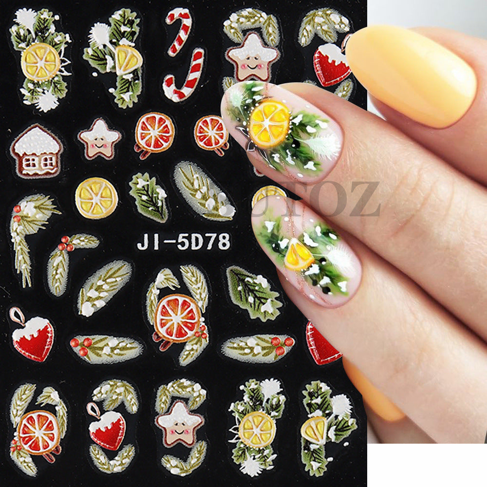 Wholesale 3pcs/pack 5D Christmas cartoon nail art embossed adhesive stickers