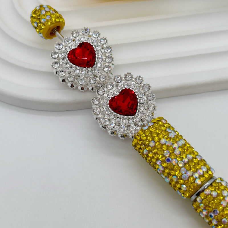 Wholesale 20pcs Double-layer Diamond Edge Love Double-sided Alloy Straight Hole 3D Crystal Beads