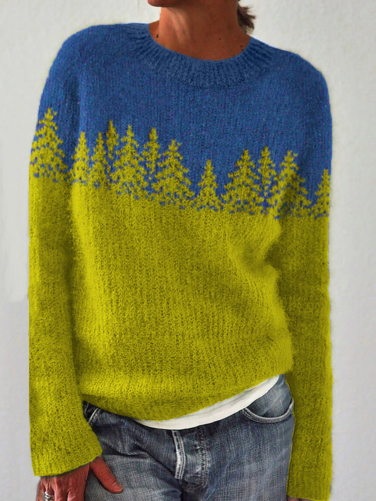 Wholesale sweater women's round neck color matching loose fashion pullover sweater