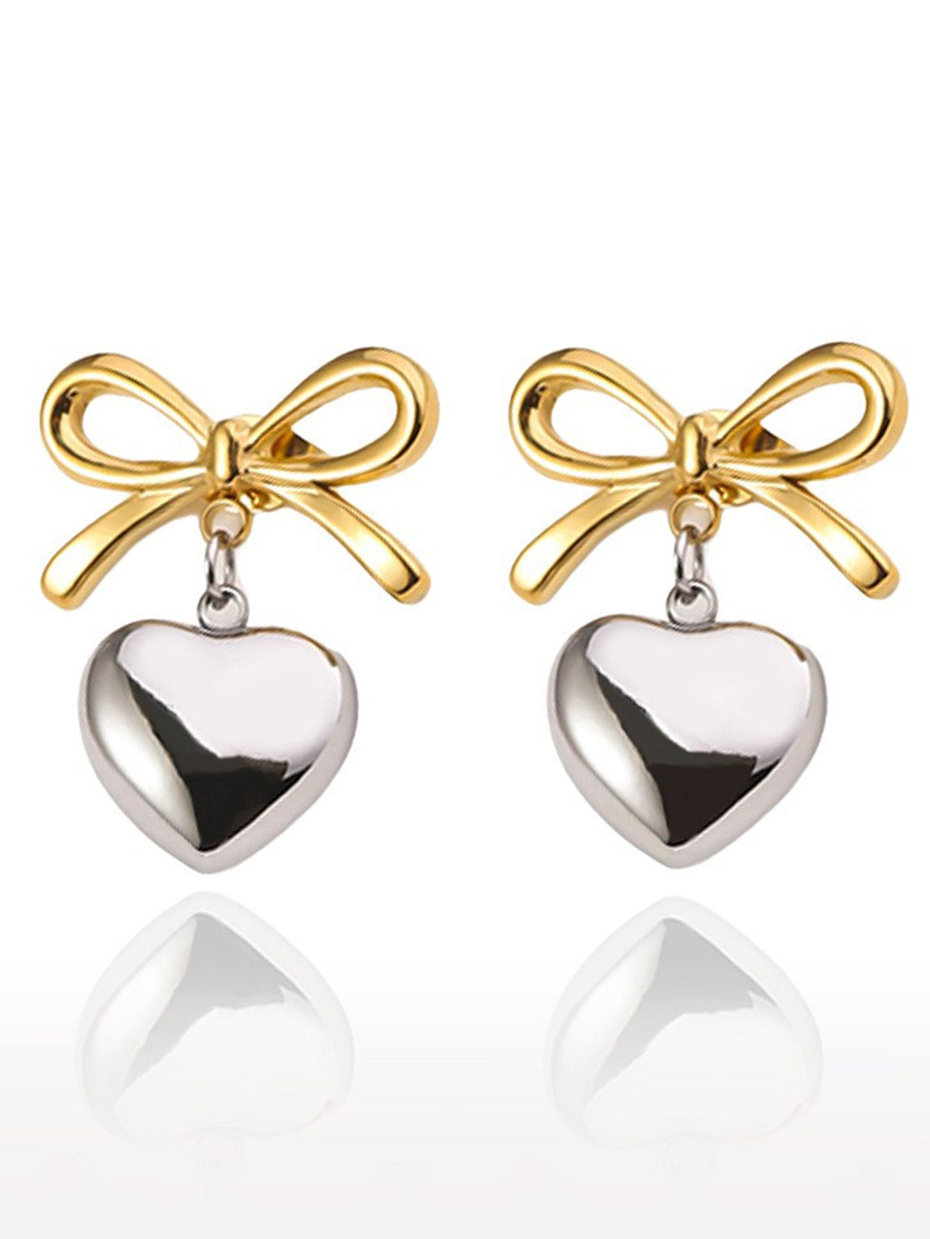 Wholesale Genuine Gold Plated Titanium Steel Heart-shaped Mirror Tassel Stainless Steel Earrings