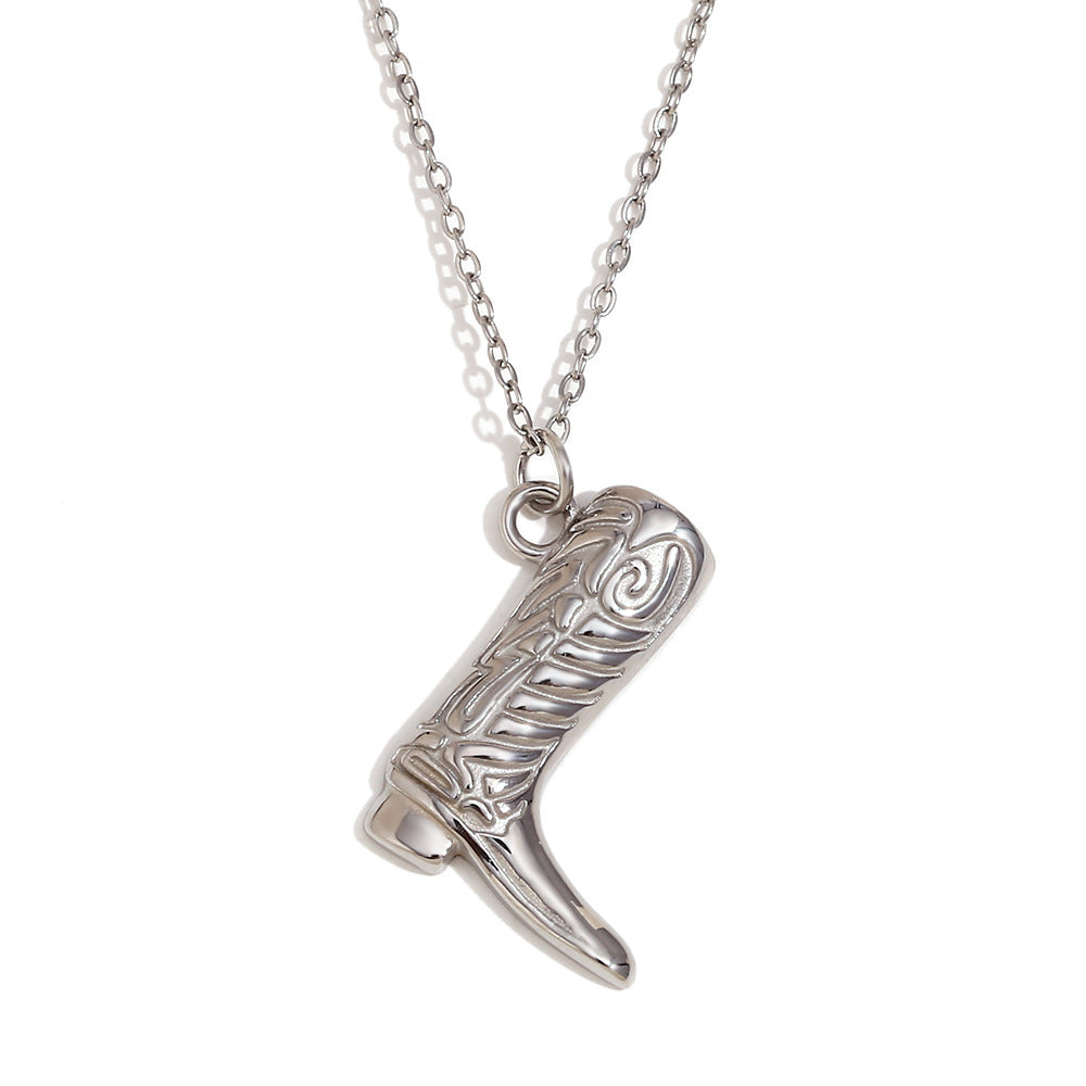 Wholesale Stainless Steel Gold Plated Western Cowboy Boot Pendant Necklace