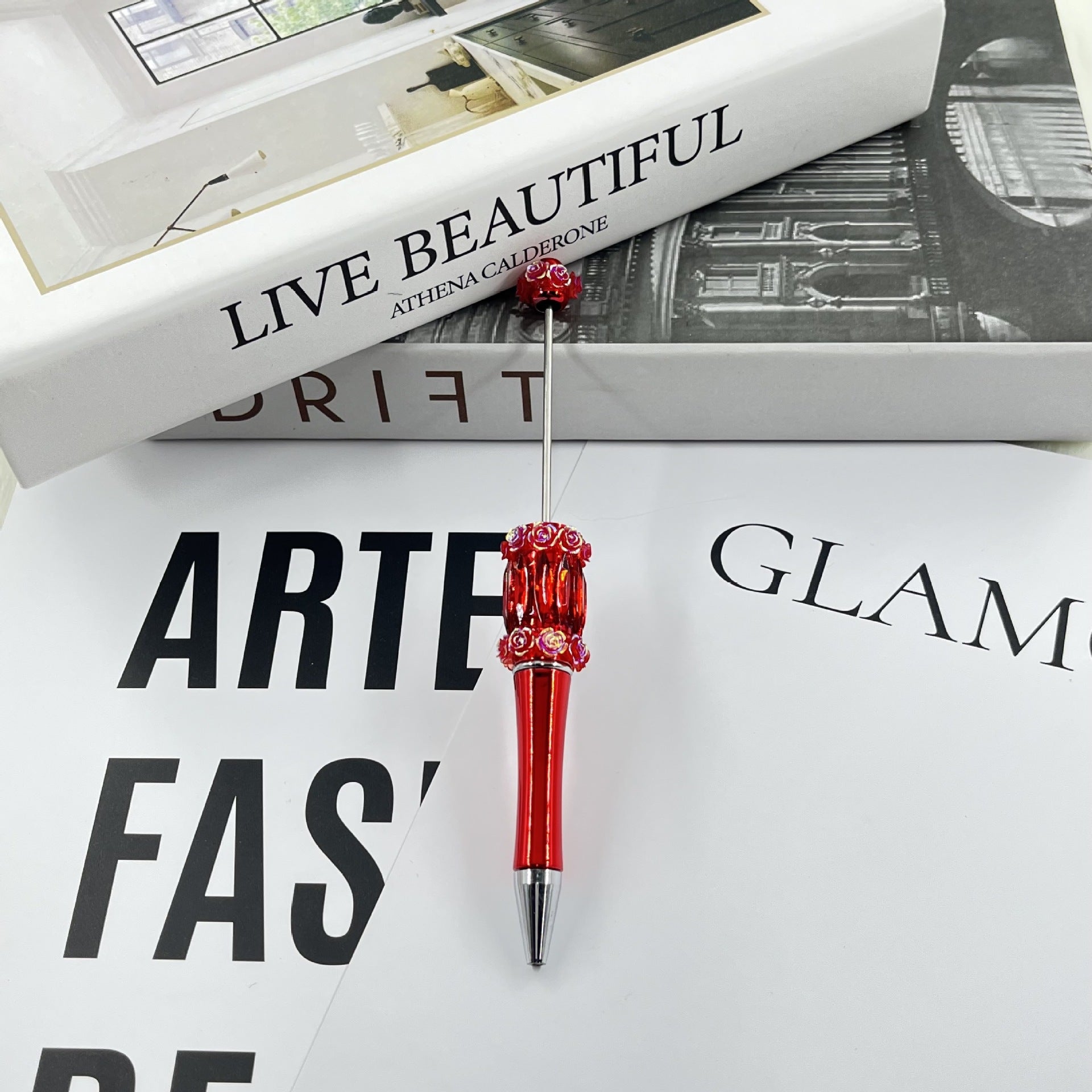 Wholesale 2pcs Crystal Rose Flower diy Beadable Pen