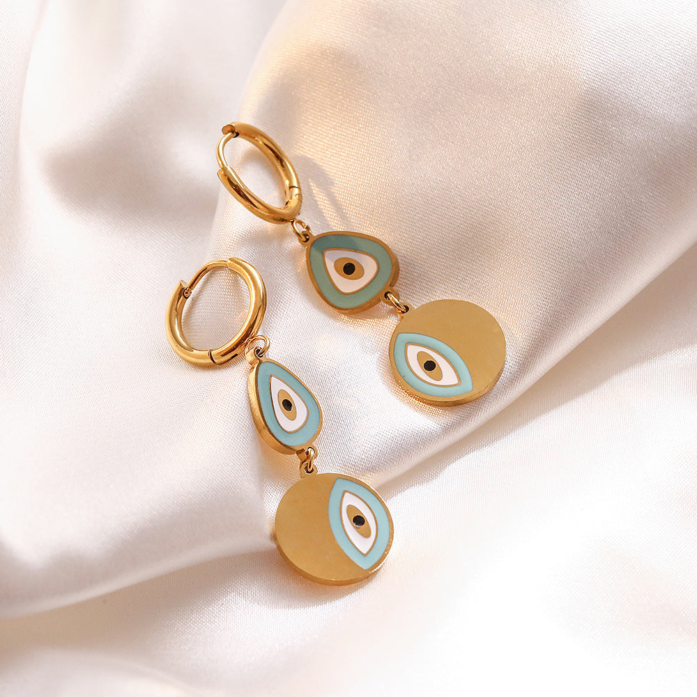 Wholesale Titanium Steel Zircon Drops Oil Devil Eye Geometric Pendant Earrings