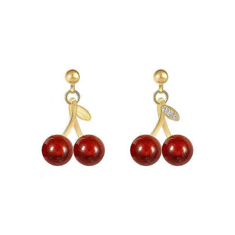 Wholesale Silver and red cherry earrings