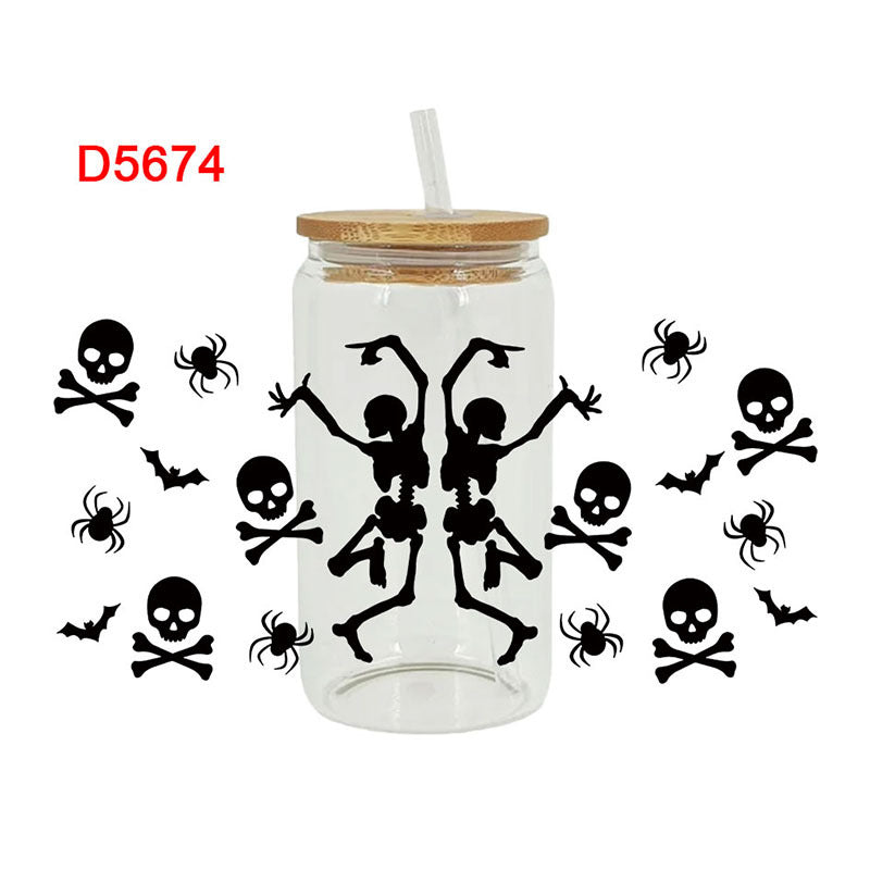 Wholesale Pumpkin Ghost Skeleton Halloween 16oz Cup UV DTF Wraps