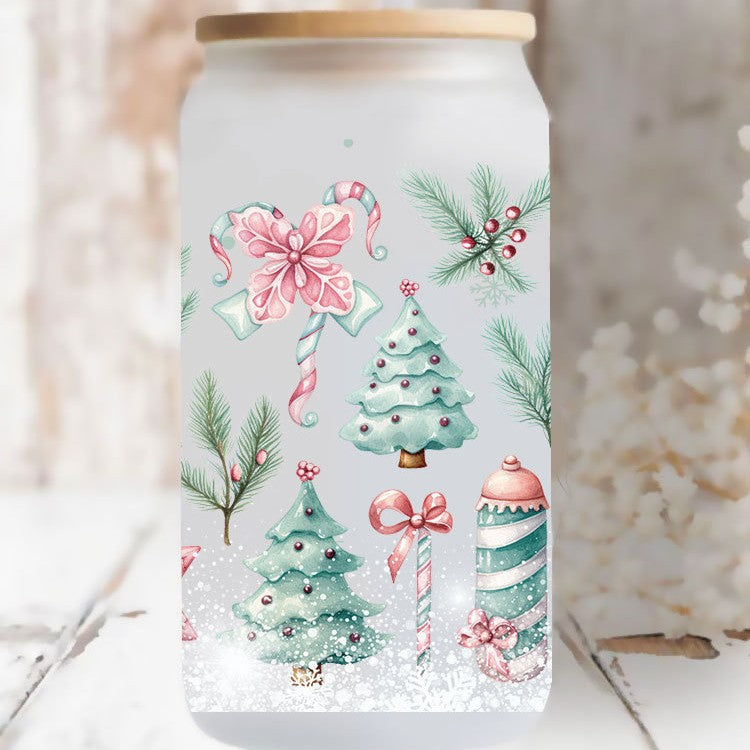 Wholesale Cute Christmas tree 16oz Cup UV DTF Wraps