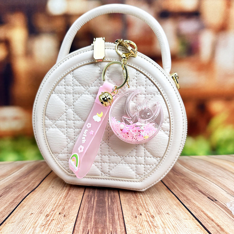 Wholesale Quicksand Moon Rabbit Acrylic Liquid Keychain