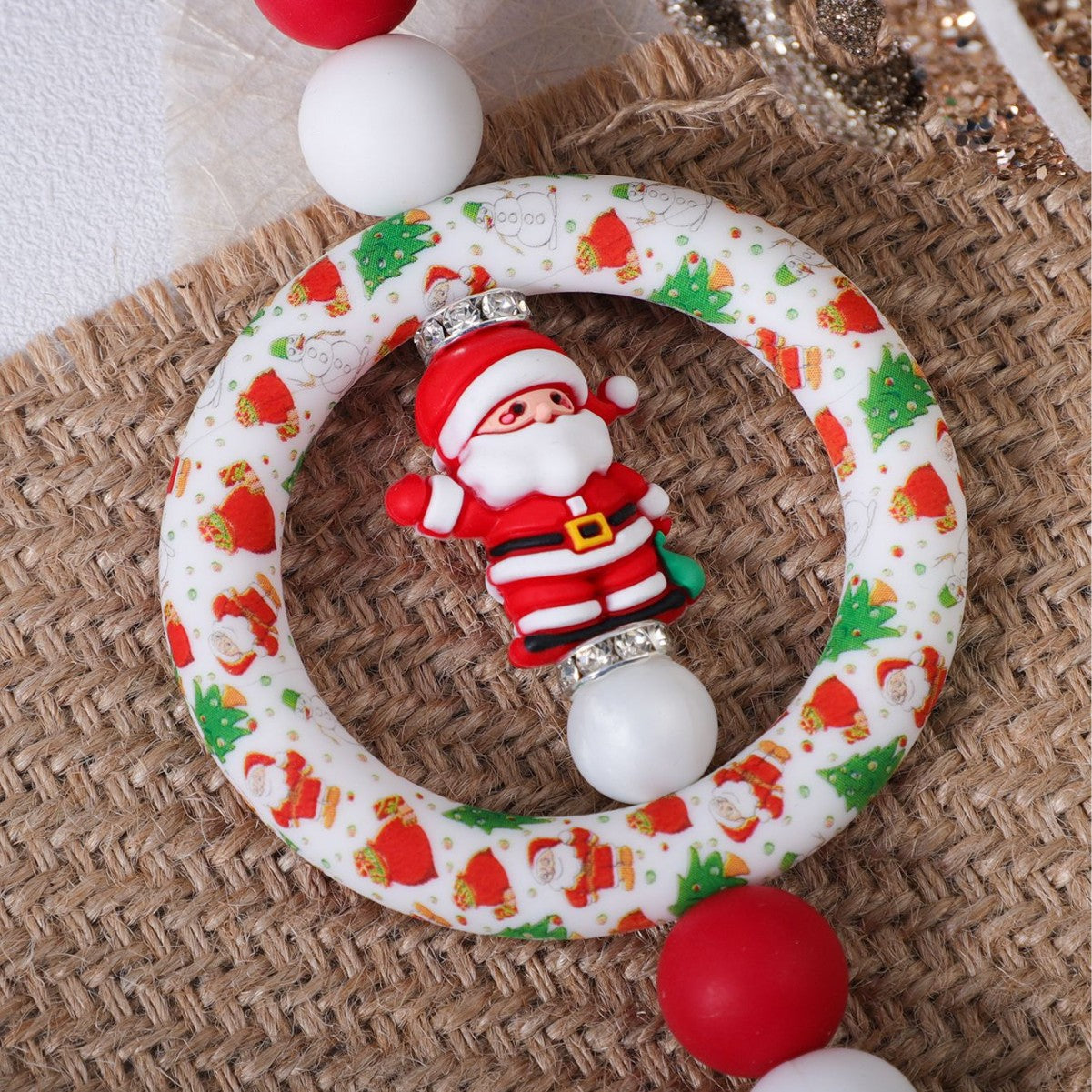 Wholesale Christmas Decoration DIY Beaded Circle Silicone Keychain Bag