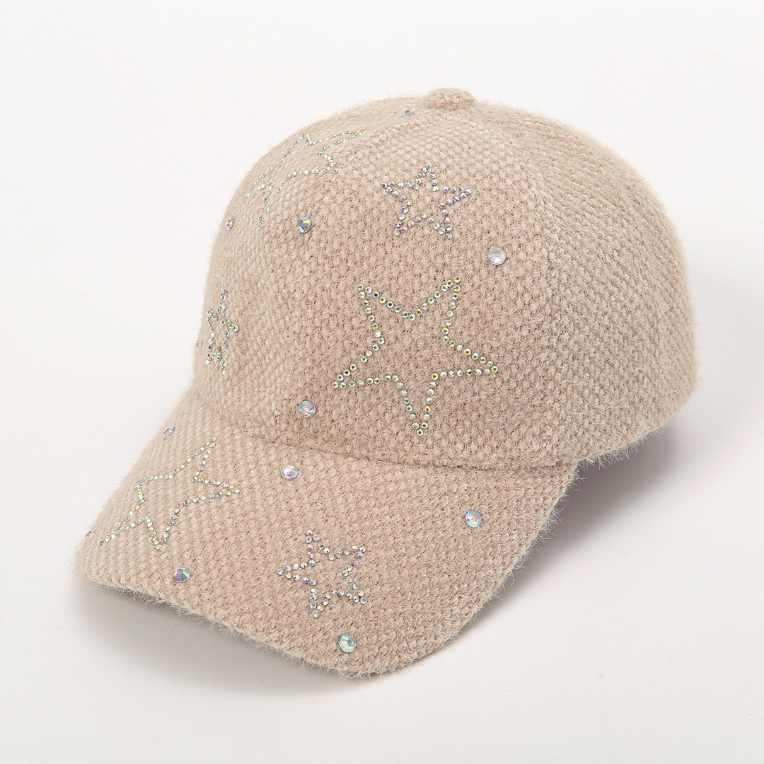 Wholesale Autumn and Winter Five-pointed Star Rhinestones Plush Baseball Cap