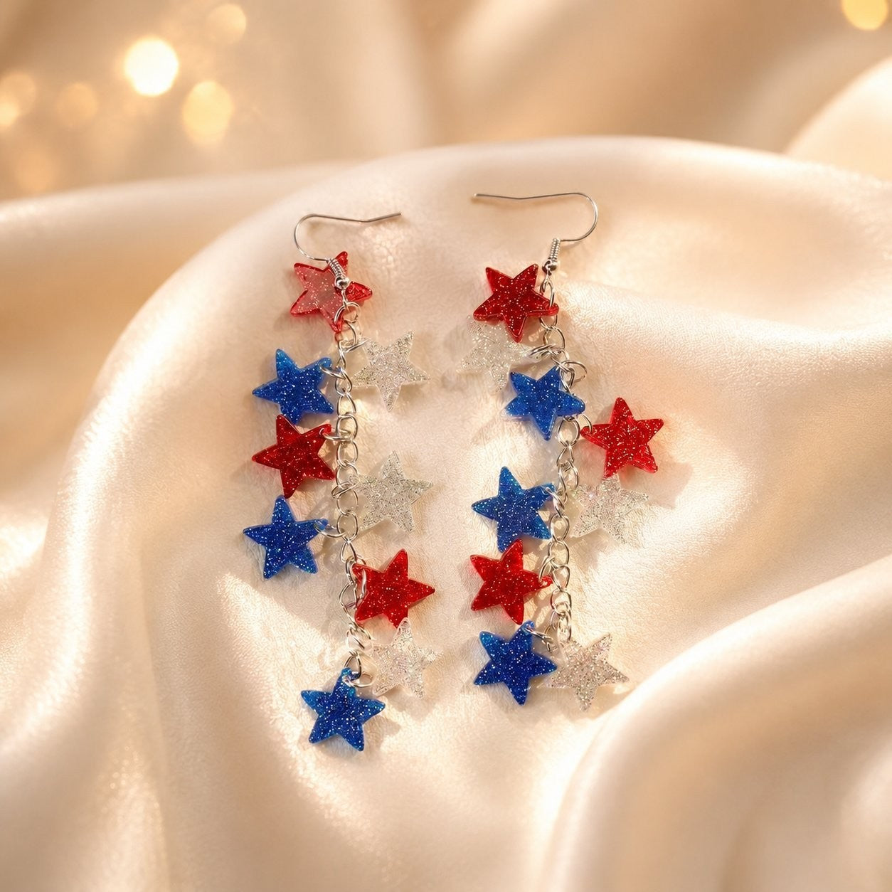 Wholesale Patriotic Star Heart Earrings For Women Red White Blue Rhinestone Alloy Independence Day Fashion Jewelry Accessory Gift