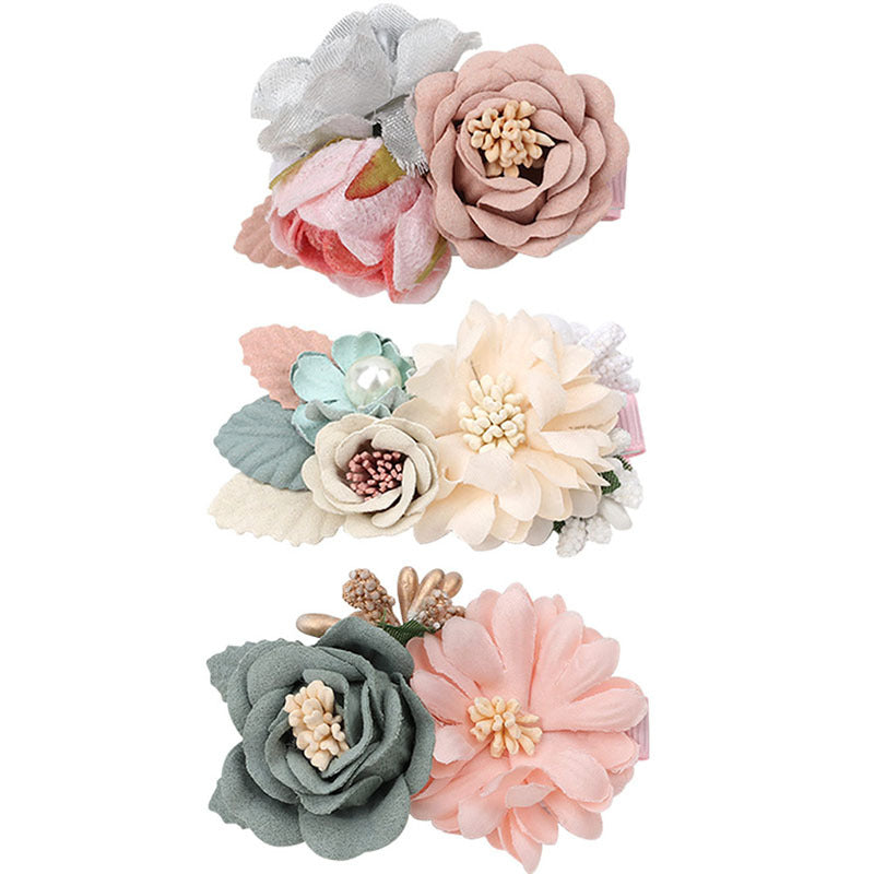 Wholesale Three Sets Pink Fake Head Flower Hair Clips