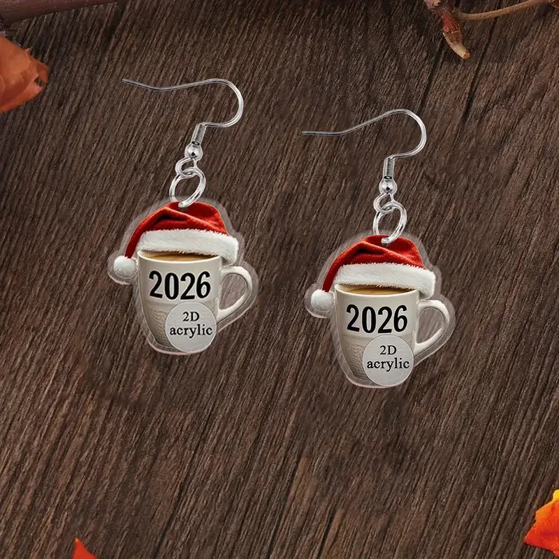Wholesale 2026 Christmas Hat Mug Acrylic Earrings