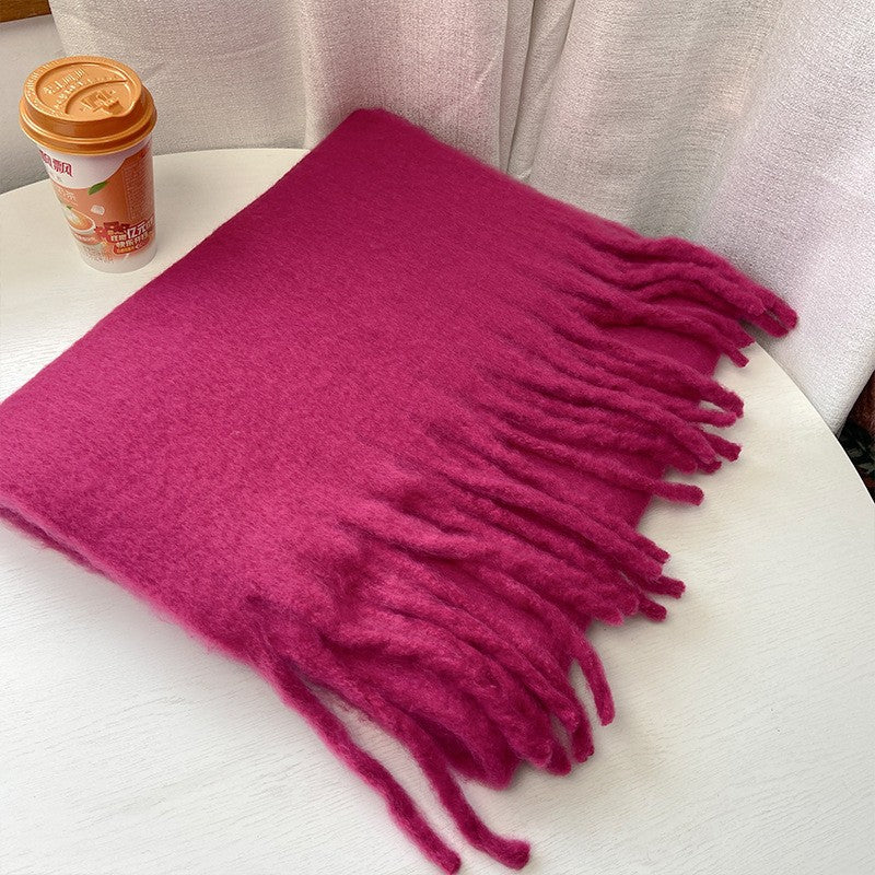 Wholesale Autumn and Winter Thickened Warm Thick Fringed Soft and Waxy Versatile Solid Color Imitation Cashmere Scarf