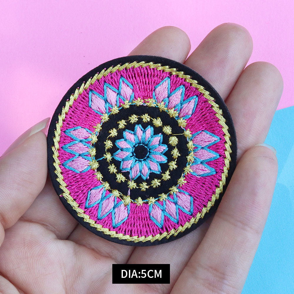 Wholesale 5cm ethnic style round floral embroidery sequins mixed with gold thread patch