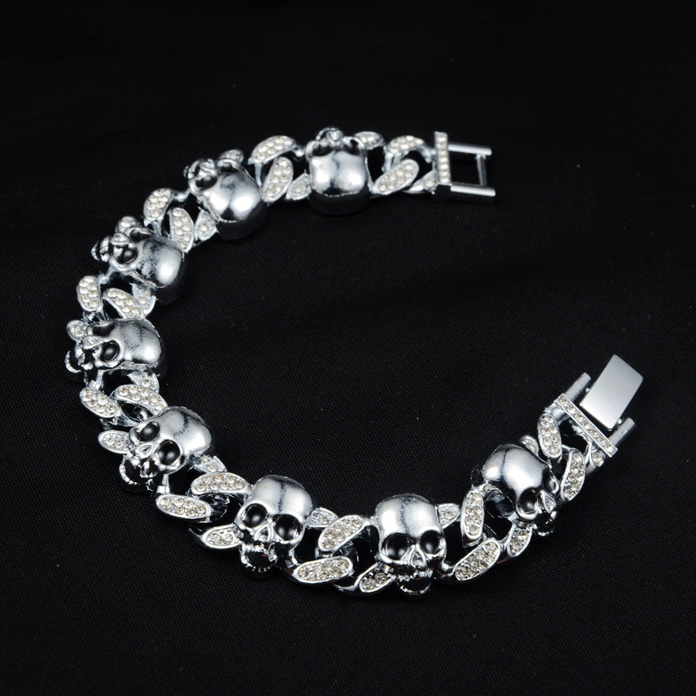 Wholesale Trendy Black Cuban Necklace And Bracelet Set With Rhinestones Zinc Alloy Jewelry Accessory For Everyday Wear