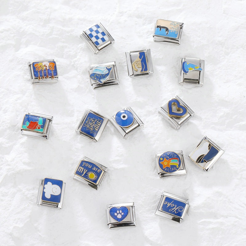 Wholesale Steel Base Blue Series Creative DIY Personalized Handmade Craft Bracelet Charms