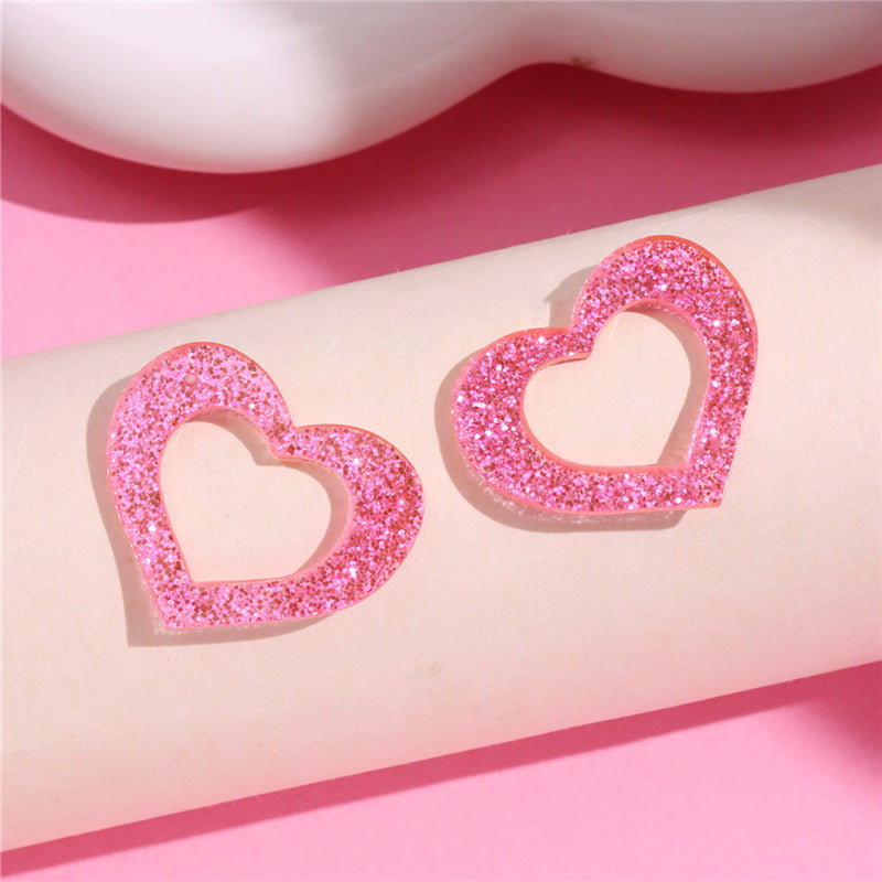 Wholesale Pink Valentine's Day Love Acrylic sequins Flowing Sand Peach Heart Sweetheart Spicy Girl Earrings