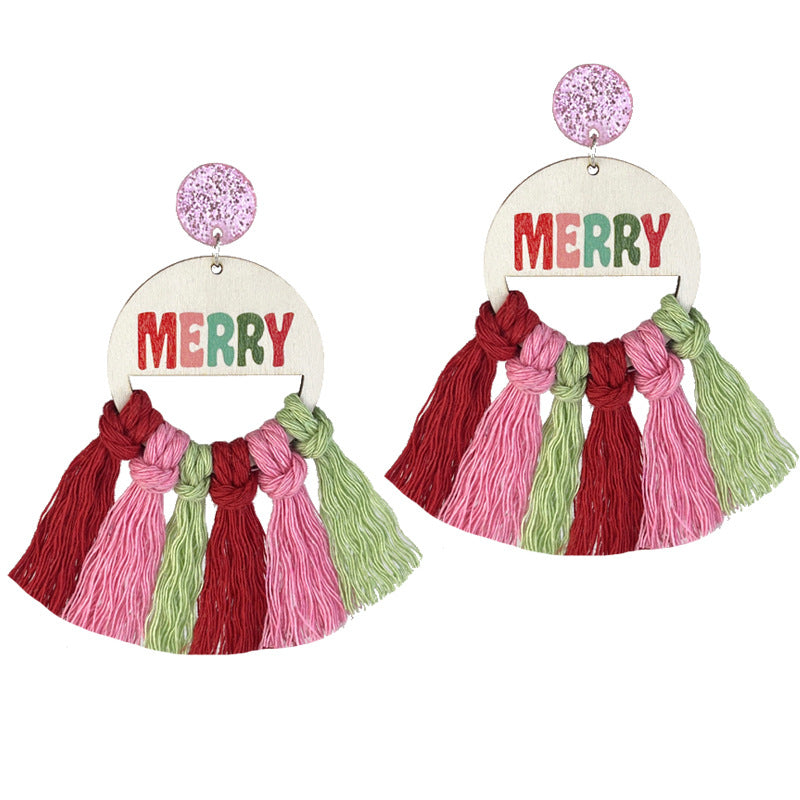 Wholesale 2pairs/pack Christmas Hand-woven Vibe Wooden Bohemian Santa Earrings