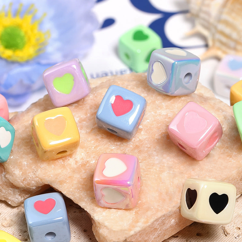 Wholesale 100pcs 12mm Macaron Sweetheart Square Beads Acrylic Love Square Beads DIY Mobile Phone Chain Keychain Beads