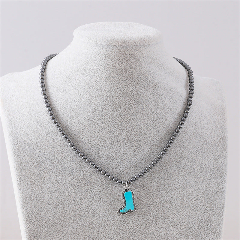 Wholesale Bull head five-pointed star round bead necklace