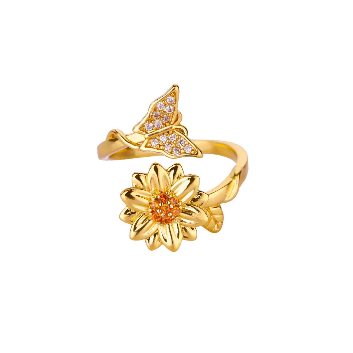 Wholesale simple rotatable sunflower decompression Open Ring
