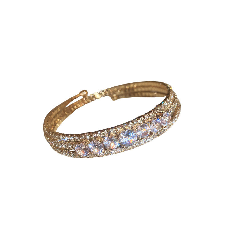 Wholesale Zircon Diamond Inlaid Irregular Multi-layer Metal Bracelets