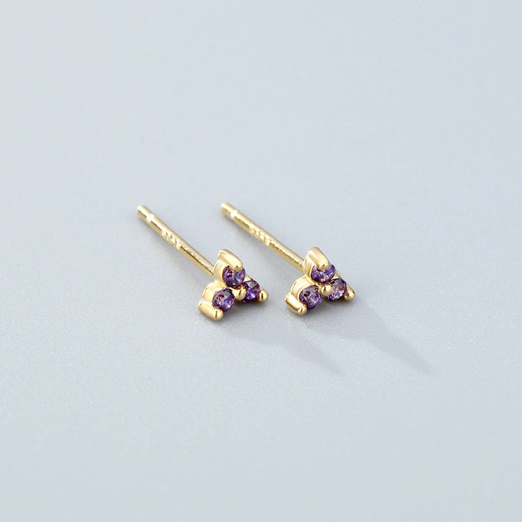 Wholesale 925 Sterling Silver Zircon Lucky Grass Three Leaf Earrings