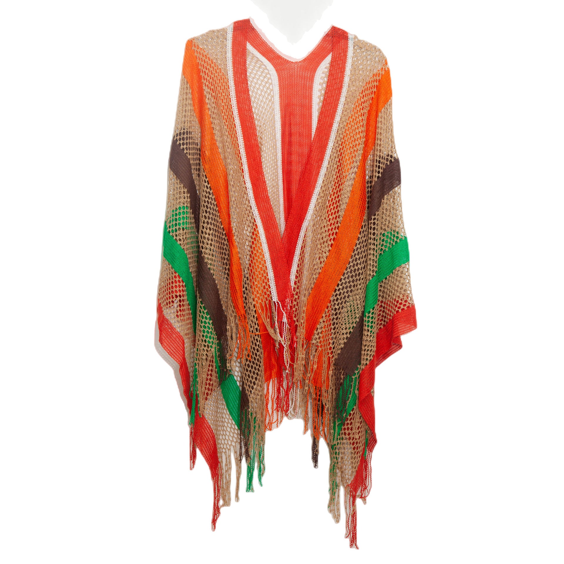 Wholesale Ladies Travel Ethnic Wind Rainbow Stripes Summer Sunscreen Thin Hollow Shawl