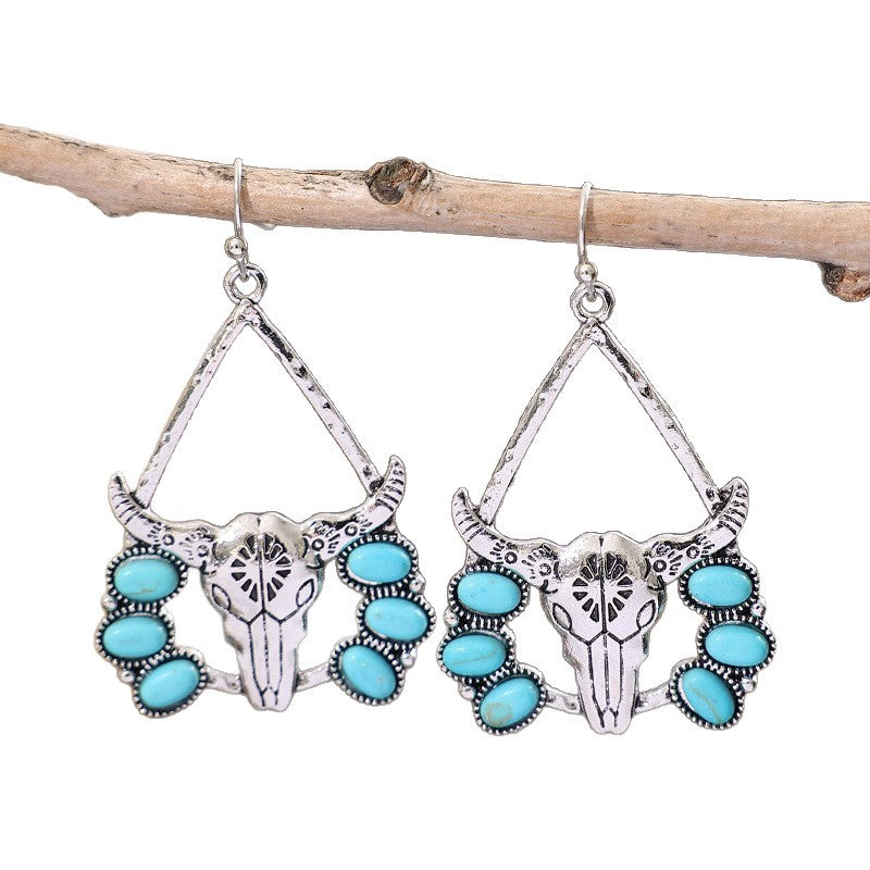 Wholesale Retro Western Turquoise Earrings Ethnic Fashion Jewelry Gift