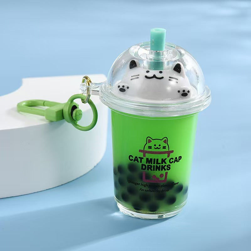 Wholesale Acrylic Creative Cute Milk Tea Cup Cat Bubble Tea Keychain