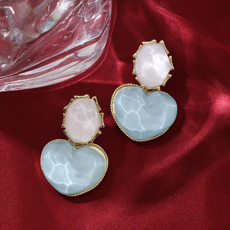 Wholesale Blue contrasting water ripple heart-shaped geometric earrings