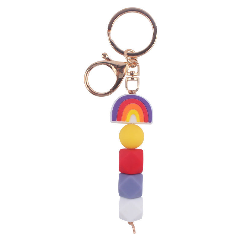 Wholesale Cartoon Rainbow Silicone Handmade Beaded Keychain