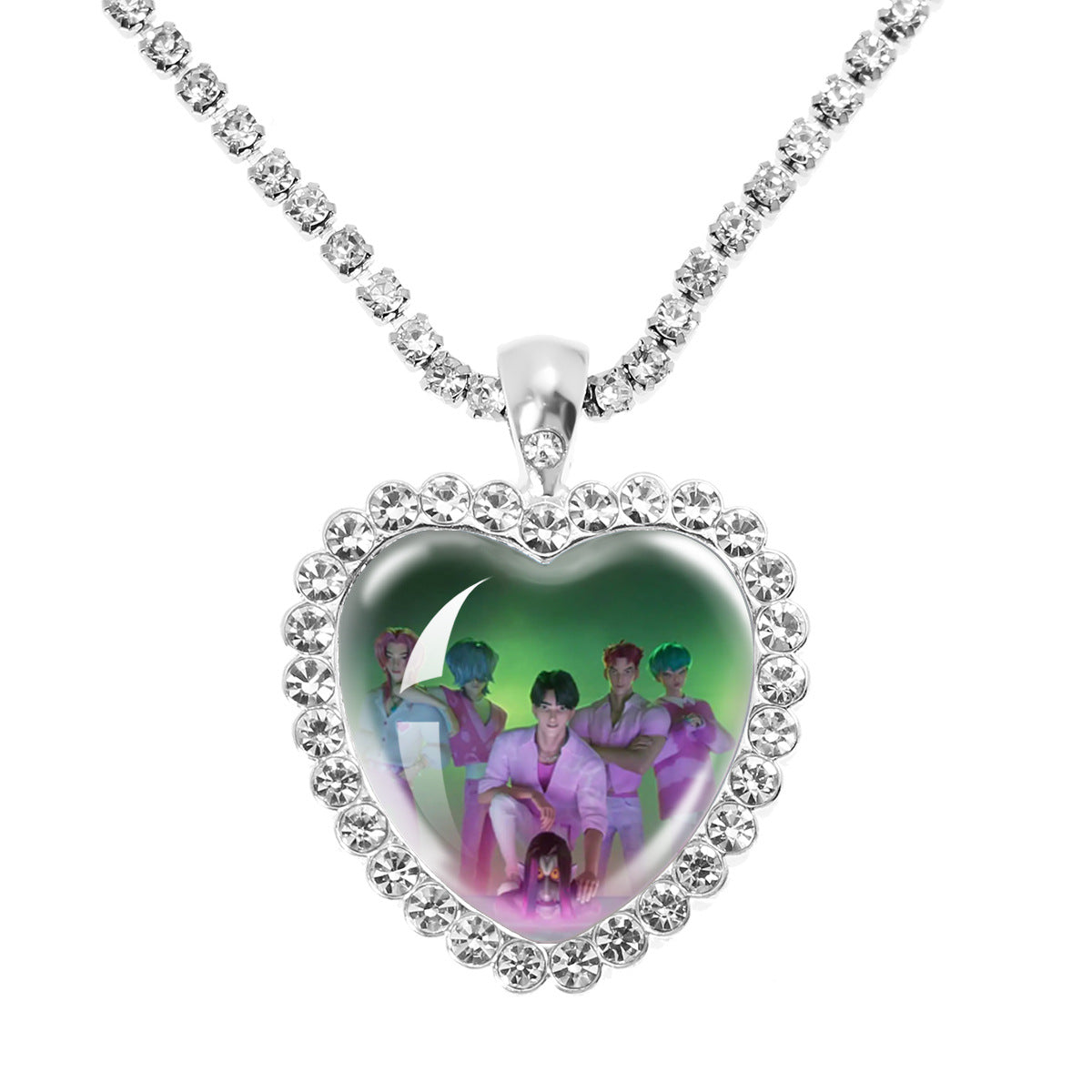 Wholesale Purple Cartoon Girl Time Gem Peach Heart Water Diamond Necklace OLY Exclusive