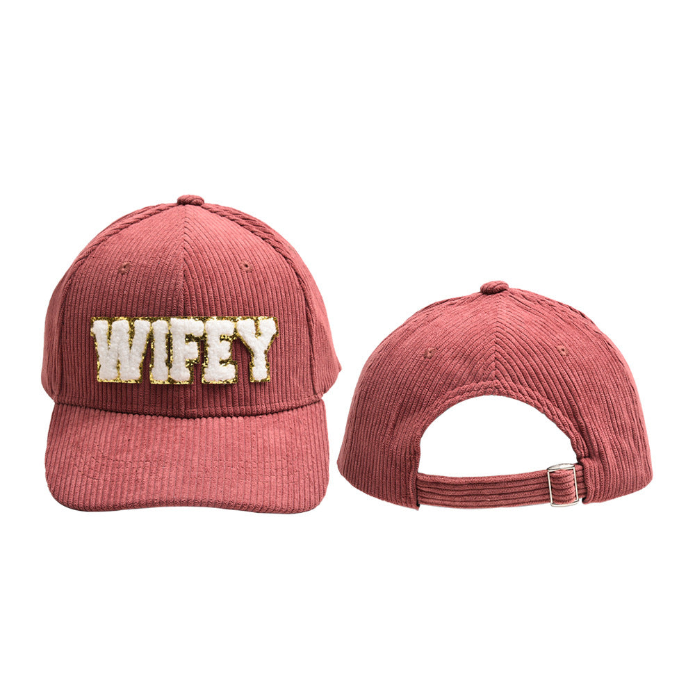 Wholesale WIFEY Letter Corduroy Baseball Cap