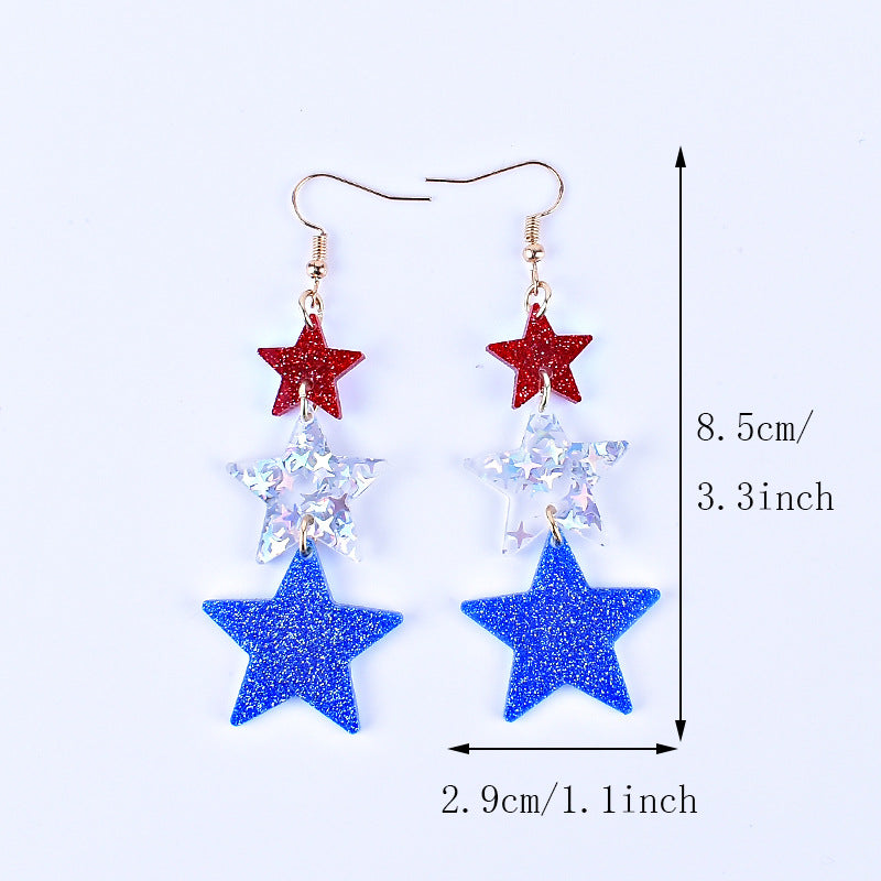 Wholesale American Independence Day Red White and Blue Striped Flag Love Heart Five-pointed Star Earrings