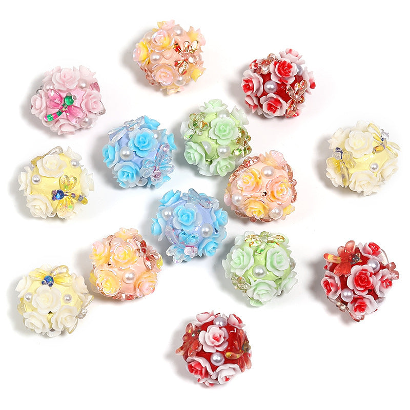 Wholesale 20pcs Heavy Industry Dragonfly Rose Flower Ball Soft Clay Diamond Ball DIY Beads