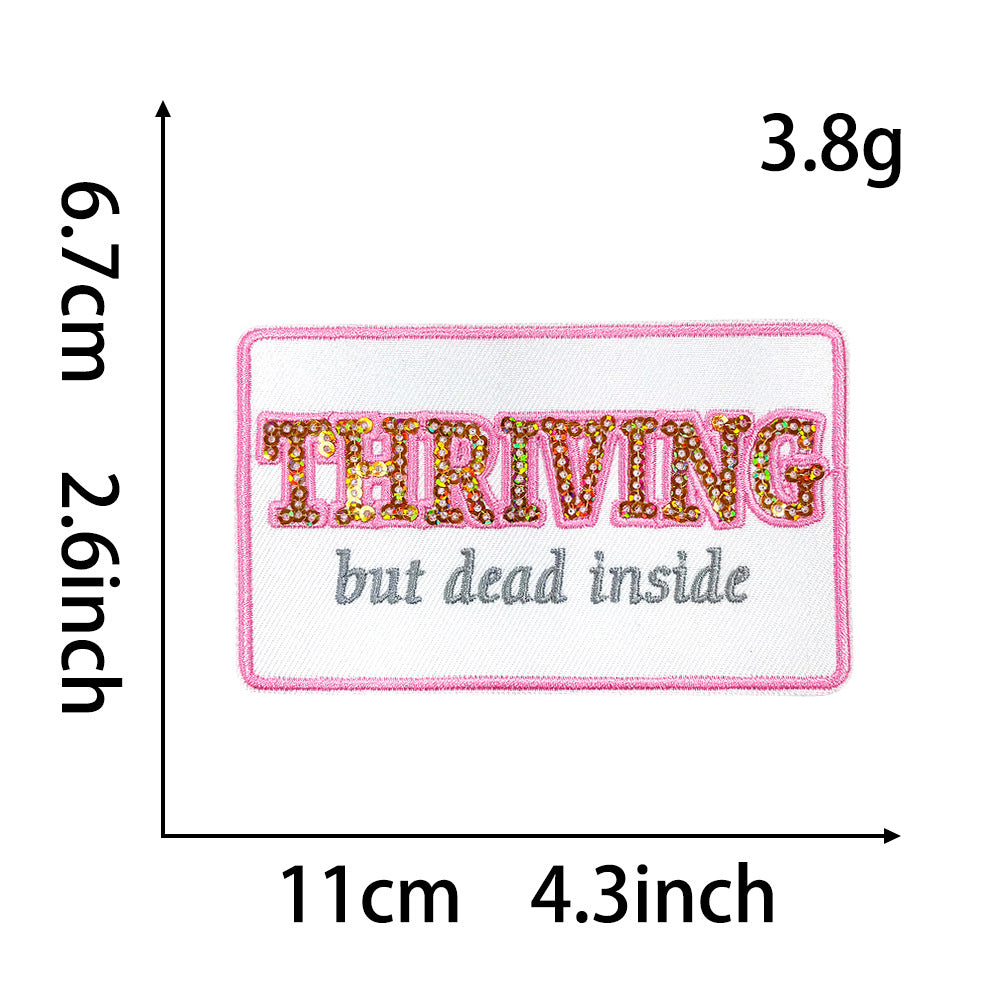 Wholesale Chic Retro Embroidered Iron On Patch Funny Text Rectangle Applique For Coats Decorative