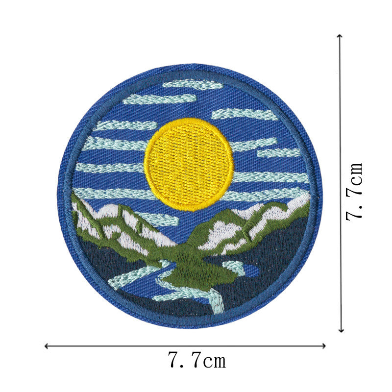 Wholesale Mountain Sunset Ocean Embroidered Iron On Patch Set Of 9 For Outdoor Camping Towel Bag Decorative Gift