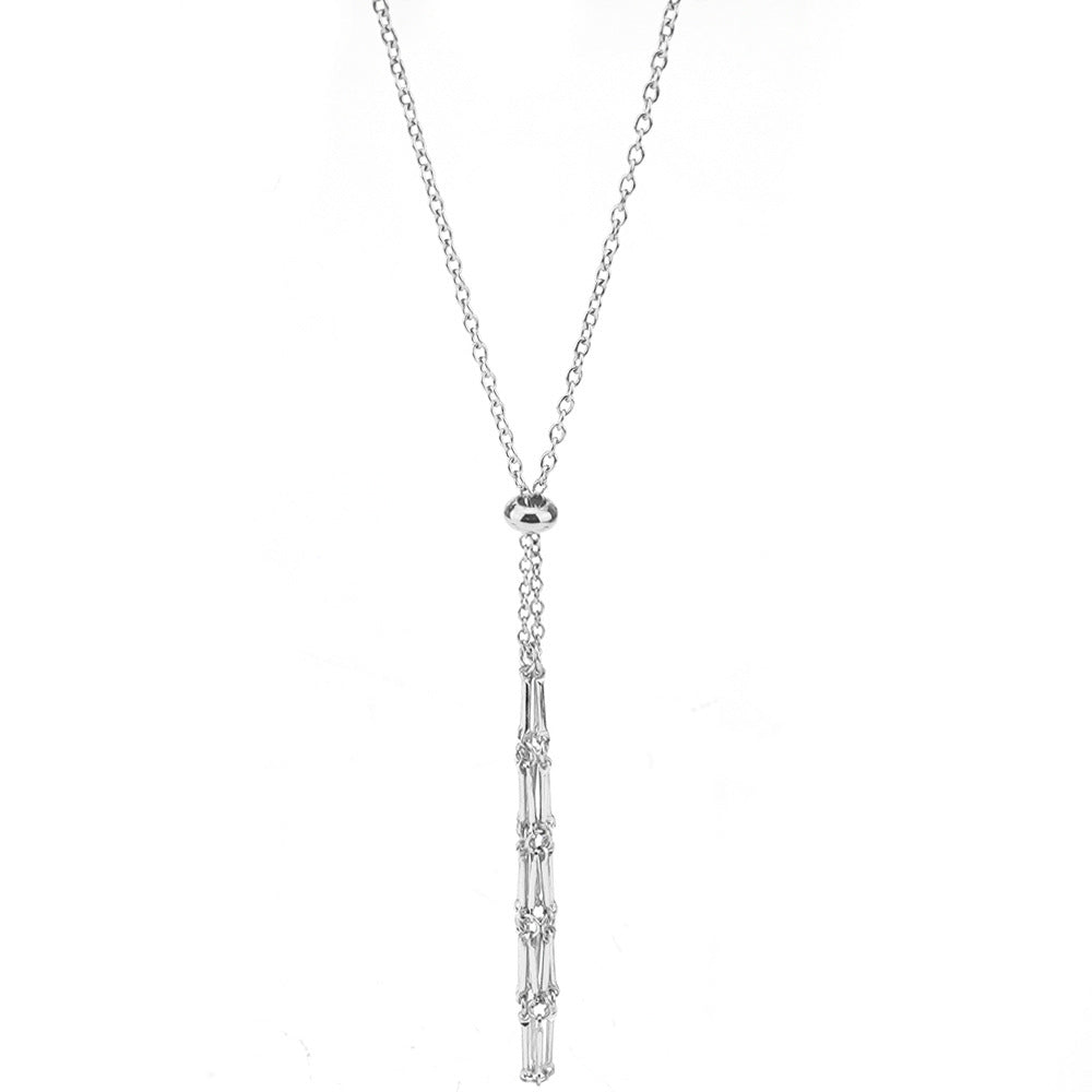 Wholesale Crystal Stone Mesh Bag Bamboo Knot Stainless Steel Necklace