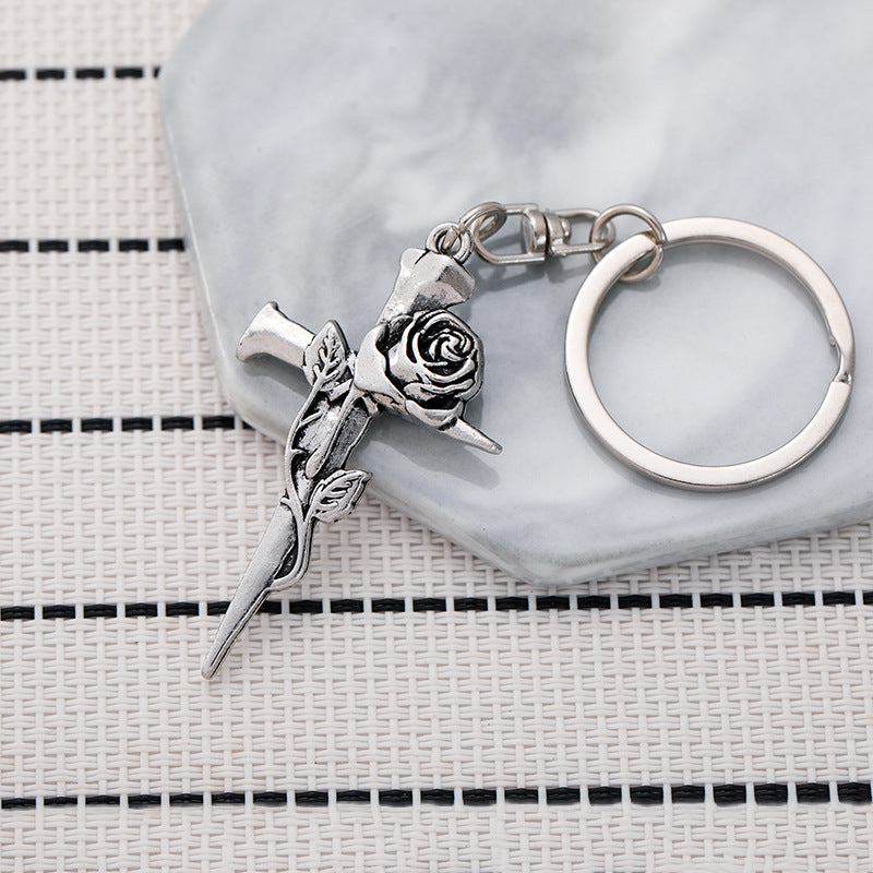 Wholesale Gothic Retro Thorn Rose Cross Keychain