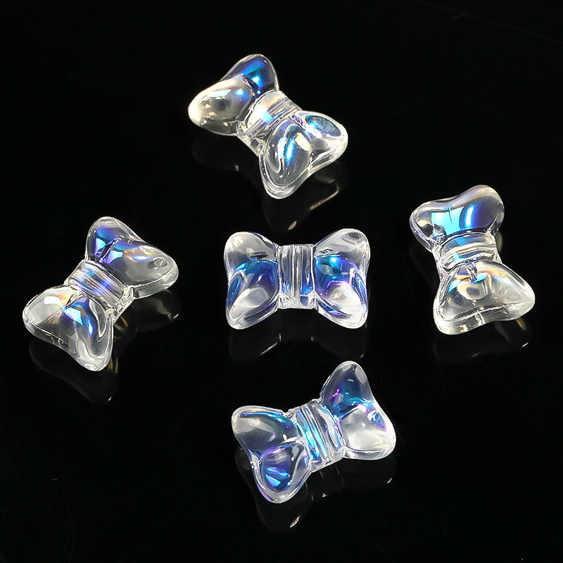 Wholesale 100pcs Three-dimensional Glass Bow, Vertical Hole Translucent Glass DIY Beads