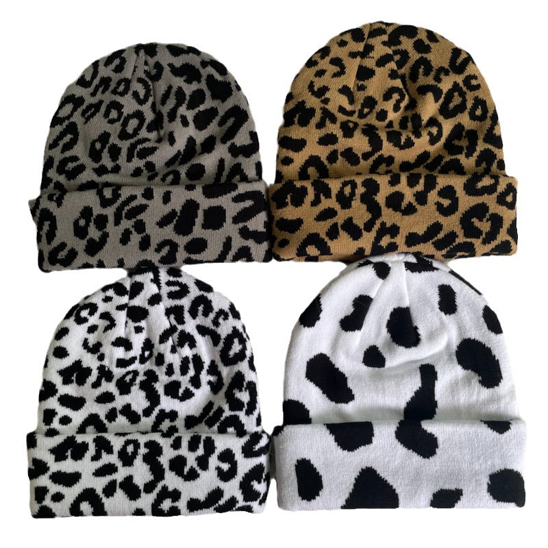 Wholesale Autumn and Winter Warm Student Cute Leopard Print Cow Knitted Wool Hat