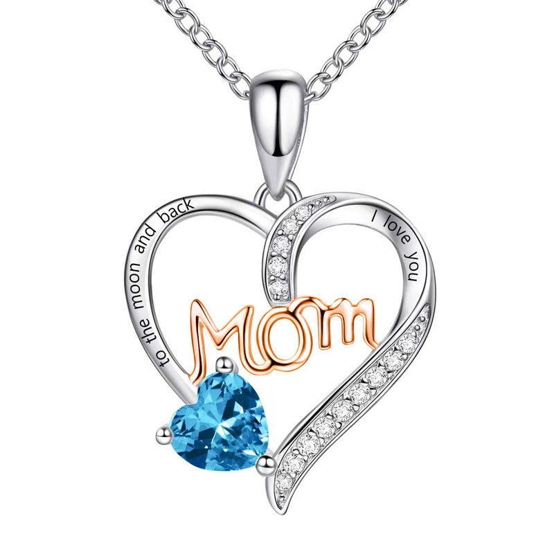 Wholesale mom heart-shaped engraved diamond necklace